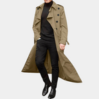 Nate | Men's Long Trench Coat with Water Repellent Fabric and Adjustable Cuffs