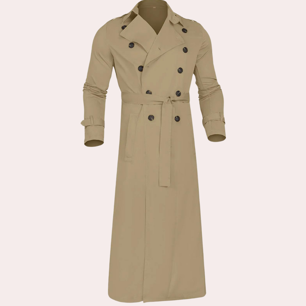 Nate | Men's Long Trench Coat with Water Repellent Fabric and Adjustable Cuffs
