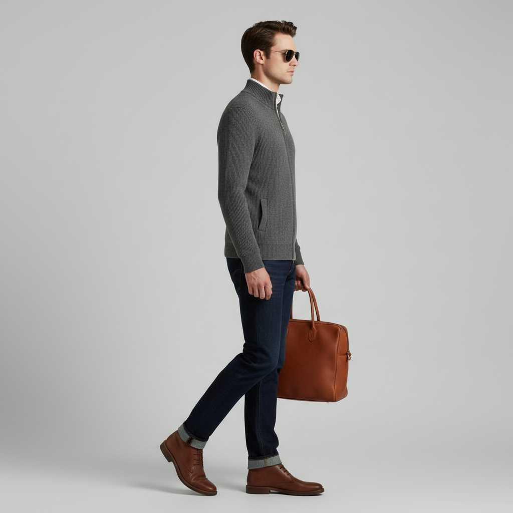 Men's Slim Fit Zip Cardigan | Ribbed Knit Style