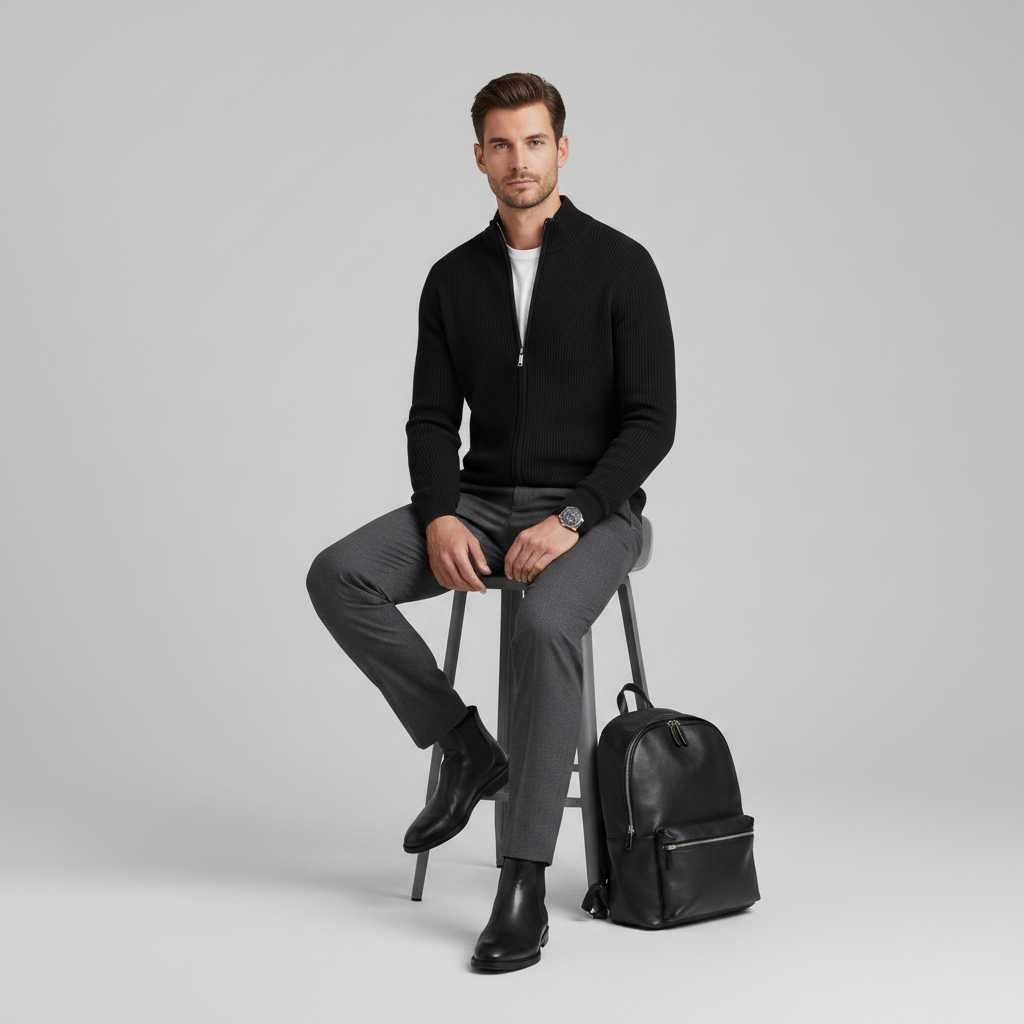 Men's Slim Fit Zip Cardigan | Ribbed Knit Style