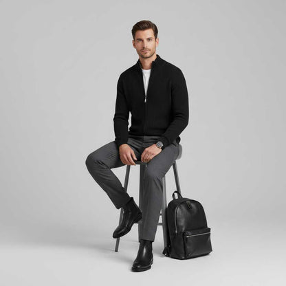 Men's Slim Fit Zip Cardigan | Ribbed Knit Style
