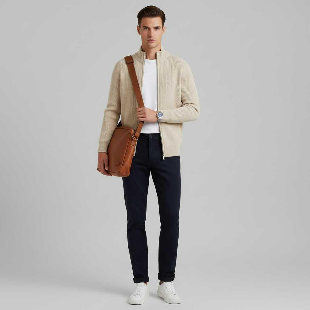 Men's Slim Fit Zip Cardigan | Ribbed Knit Style