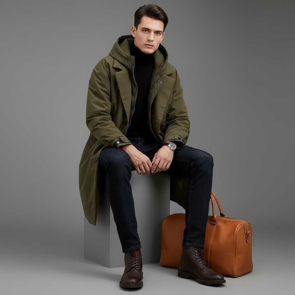 Men's Waterproof Puffer Trench Coat | Stylish Winter Jacket