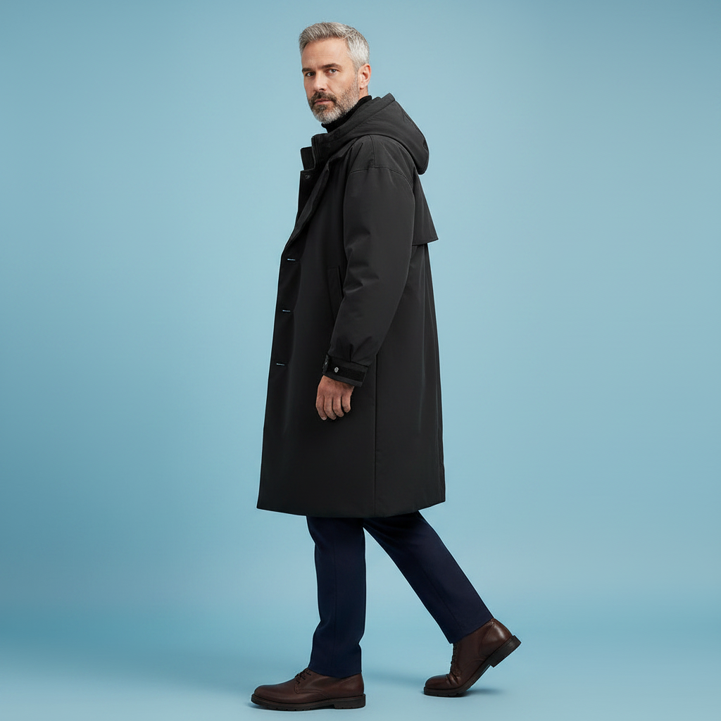 Kirk | Men's Long Waterproof Trench Coat with Hood and Adjustable Cuffs