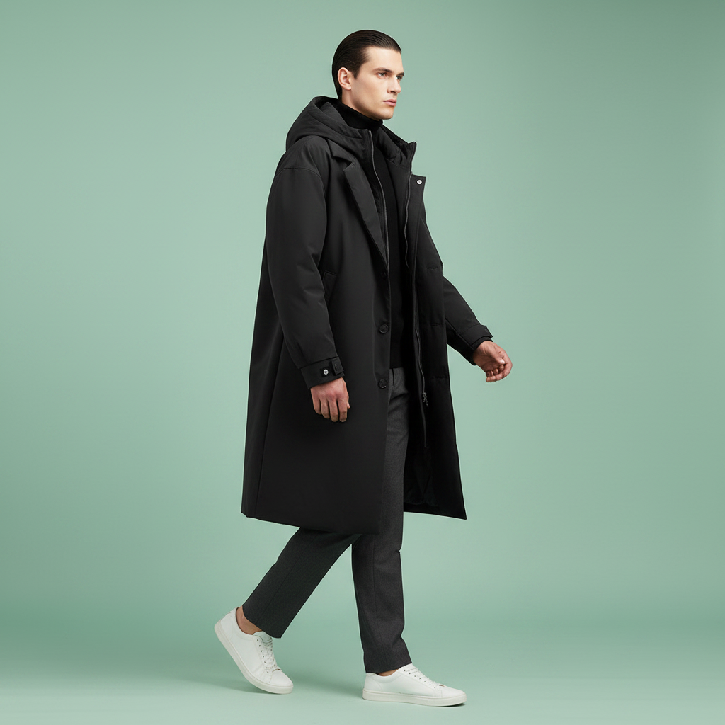 Kirk | Men's Long Waterproof Trench Coat with Hood and Adjustable Cuffs