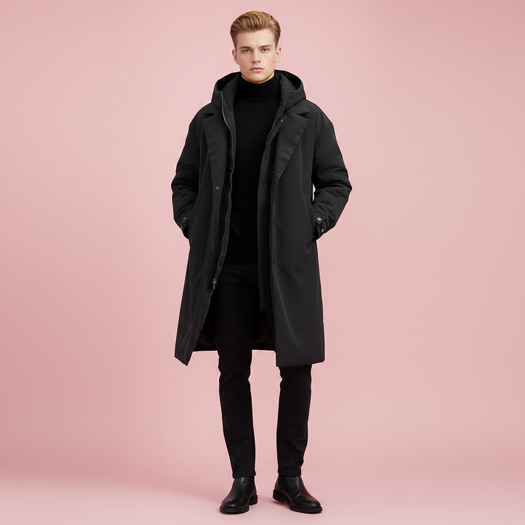 Kirk | Men's Long Waterproof Trench Coat with Hood and Adjustable Cuffs
