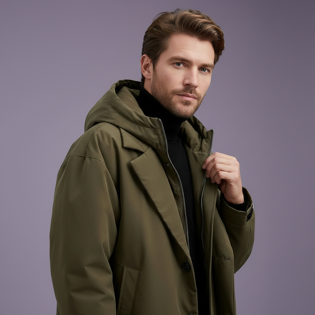 Kirk | Men's Long Waterproof Trench Coat with Hood and Adjustable Cuffs