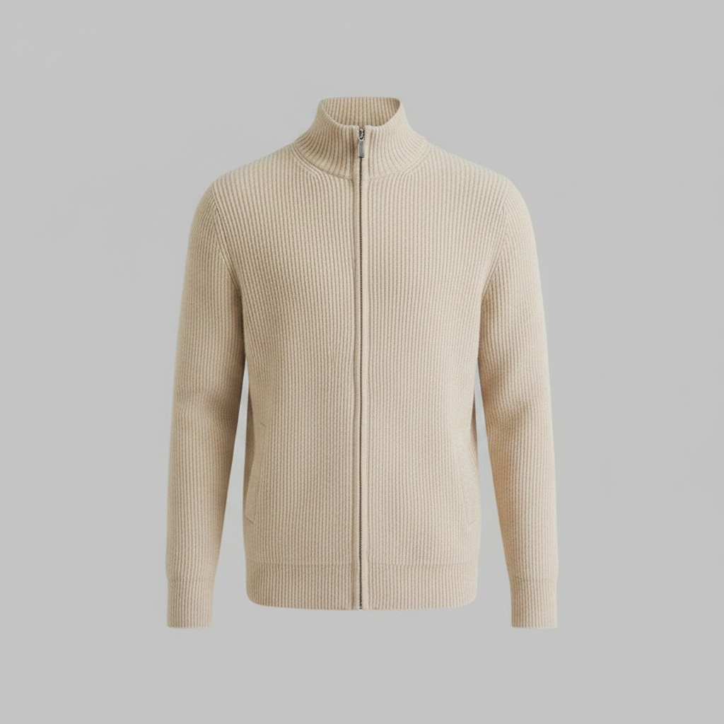 Men's Slim Fit Zip Cardigan | Ribbed Knit Style 0
