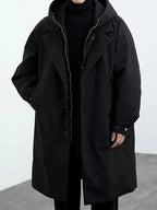 Colin | Men's Long Trench Coat with Hood and Full Zip Front