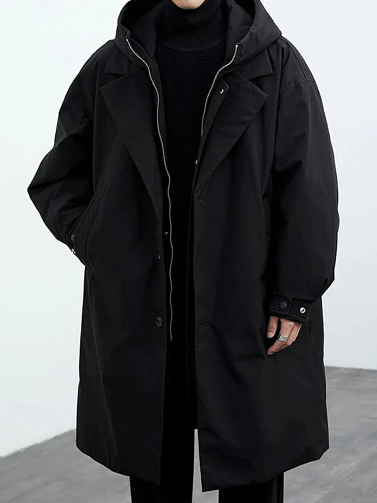 Colin | Men's Long Trench Coat with Hood and Full Zip Front