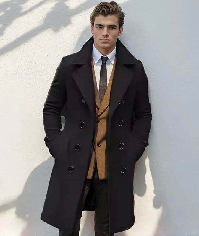 Wes | Men's Double Breasted Trench Coat with Lined Interior and Pockets