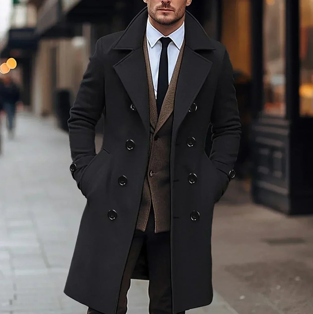 Wes | Men's Double Breasted Trench Coat with Lined Interior and Pockets