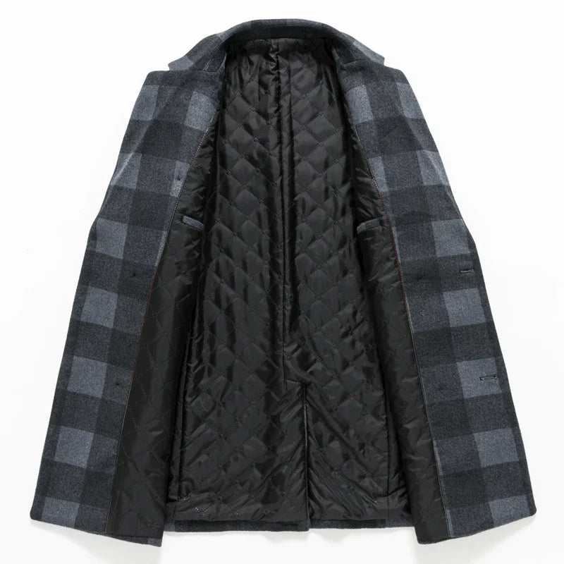 Shawn | Men's Long Wool Double Breasted Trench Coat with Quilted Lining