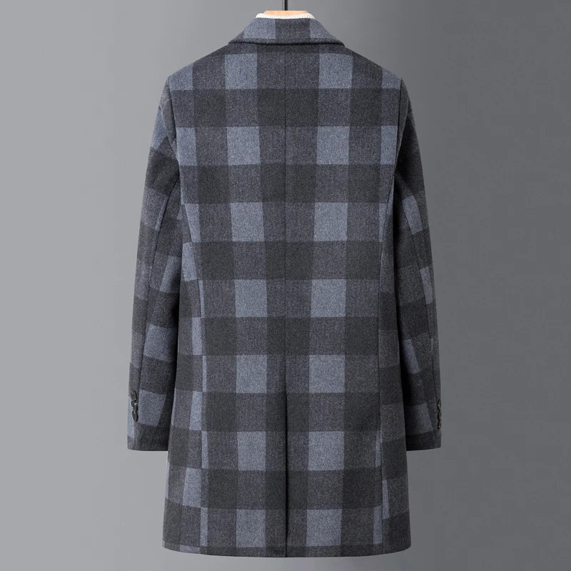 Shawn | Men's Long Wool Double Breasted Trench Coat with Quilted Lining