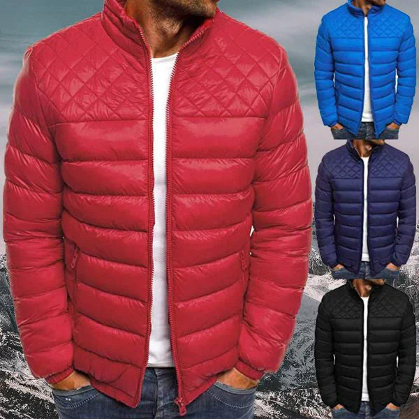 Men's quilted winter puffer jacket with storm flap