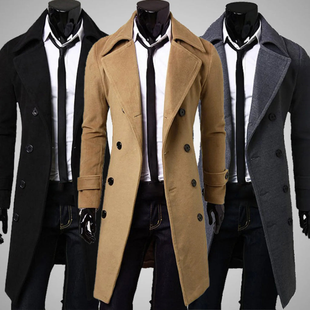 Owen | Men's Long Double Breasted Trench Coat with Windproof Shell