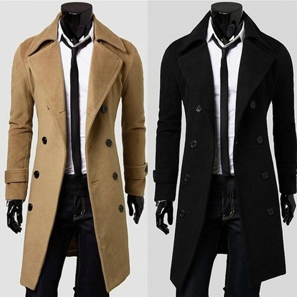 Owen | Men's Long Double Breasted Trench Coat with Windproof Shell