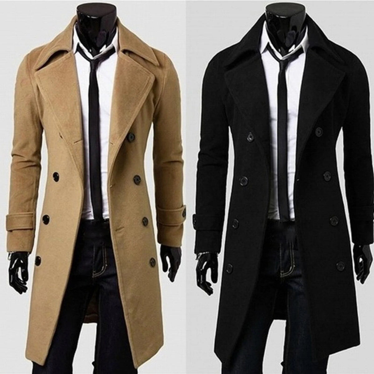 Owen | Men's Long Double Breasted Trench Coat with Windproof Shell