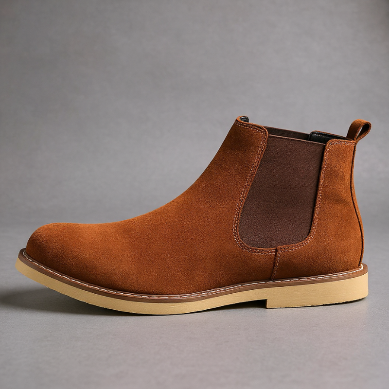 Men's suede Chelsea boots with lightweight rubber sole in Sienna Brown