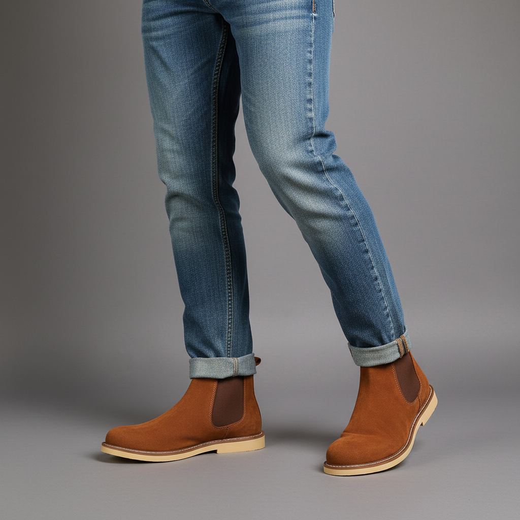 Men's suede Chelsea boots with lightweight rubber sole