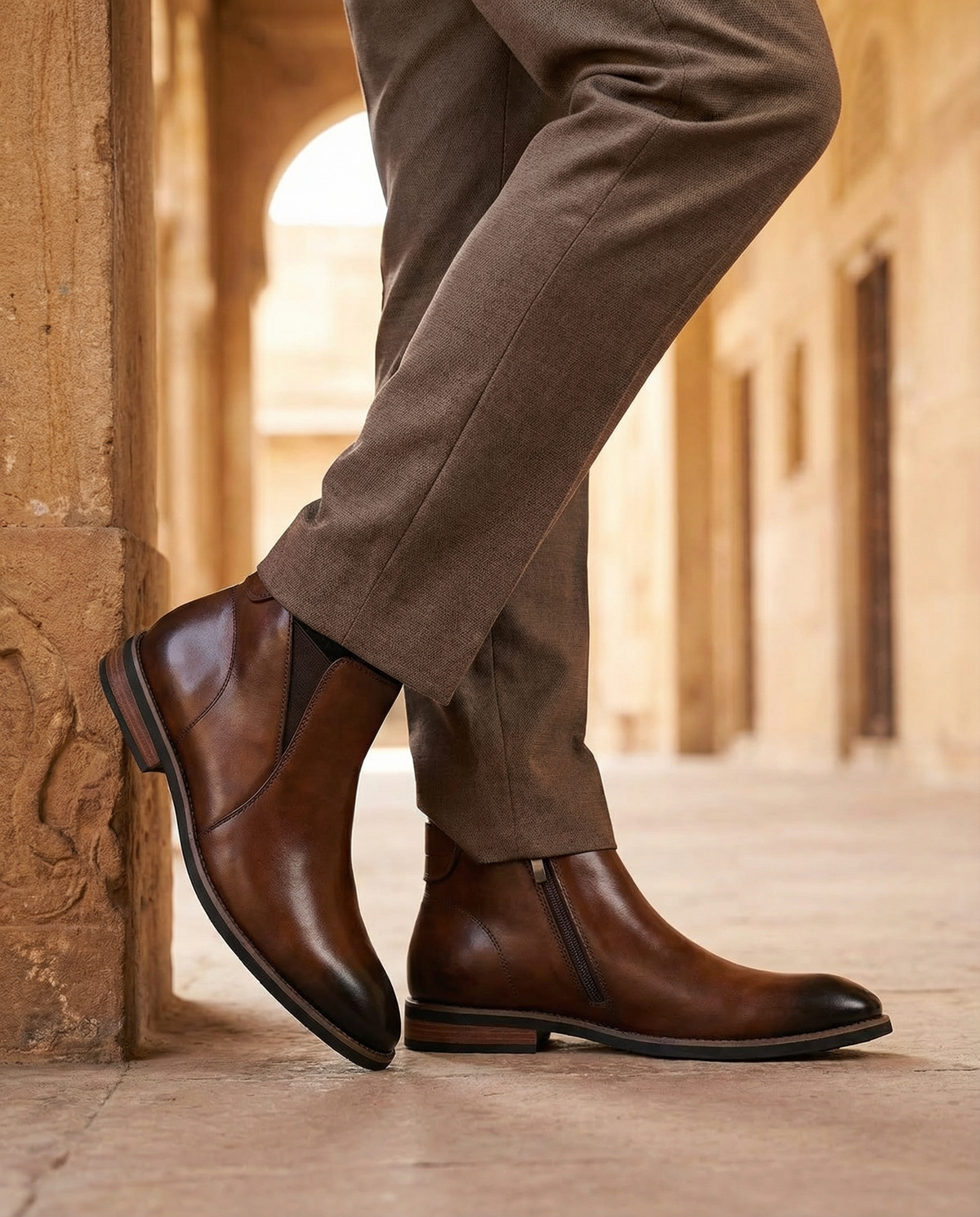 Men's leather dress Chelsea boots with side zip