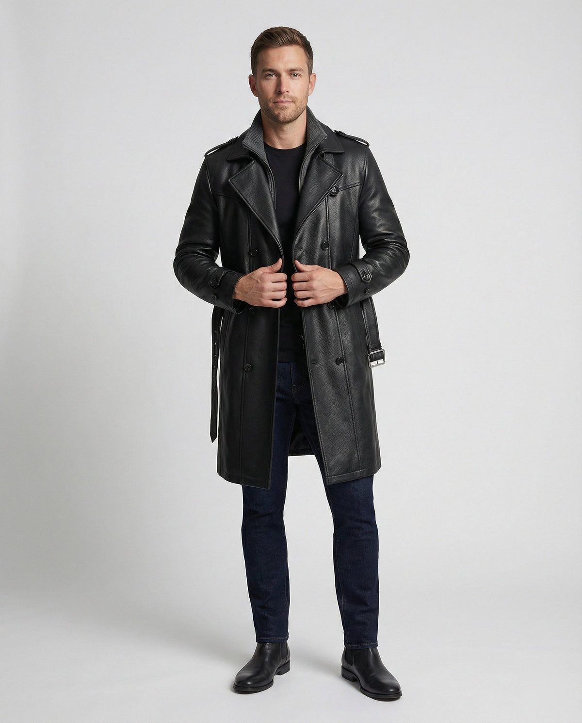Gavin | Men's Double Breasted Trench Coat with Notched Lapel and Epaulettes