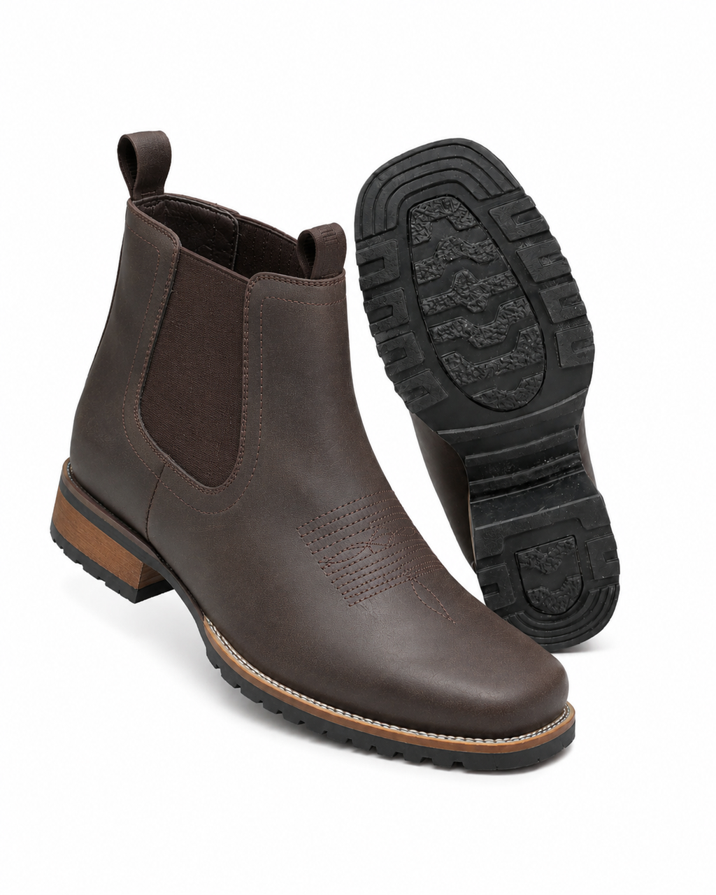 Men's Chelsea boots with elastic gores and pull tabs in Dark Brown
