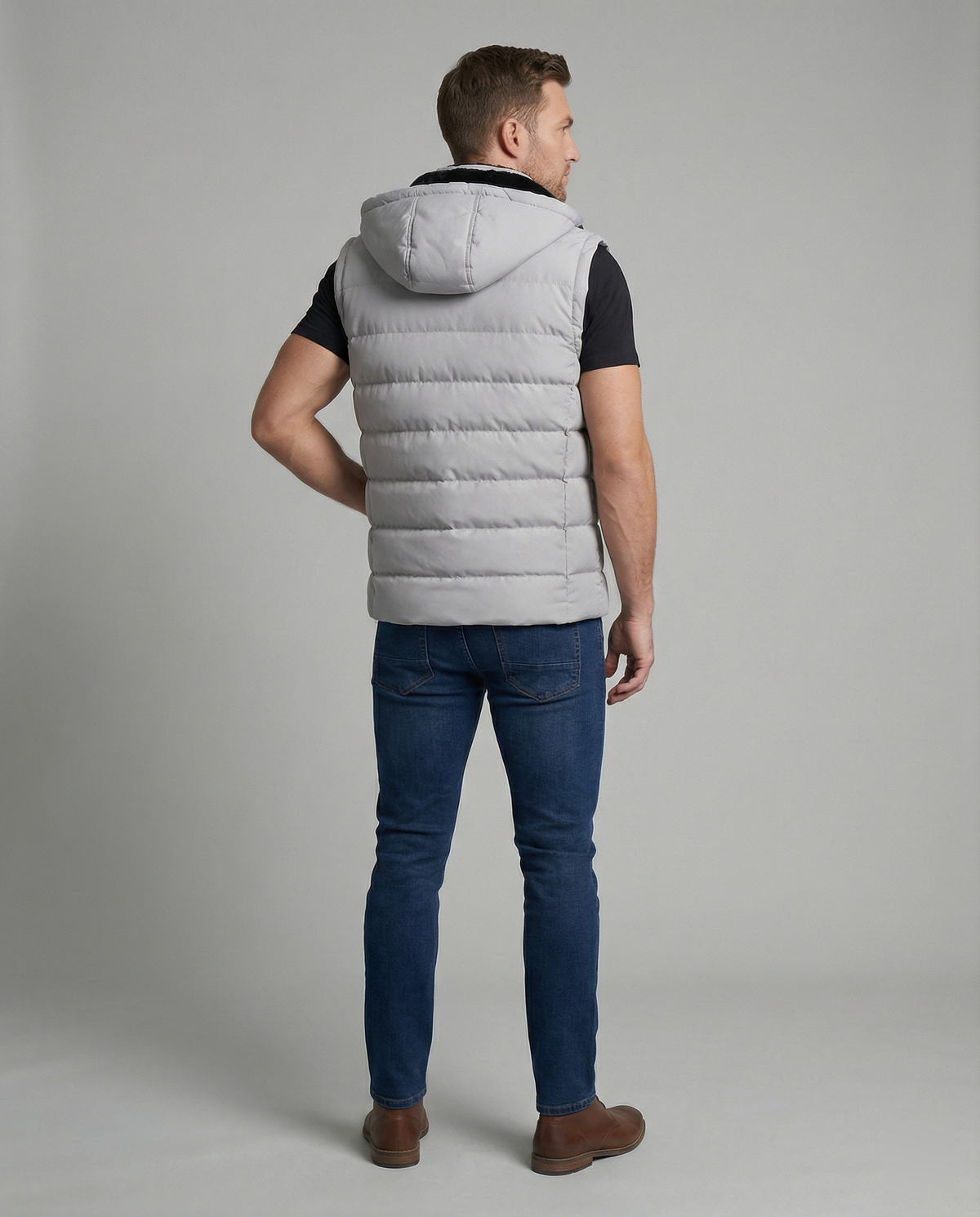 Neil | Men's Quilted Puffer Vest with Hood and Zip Pockets