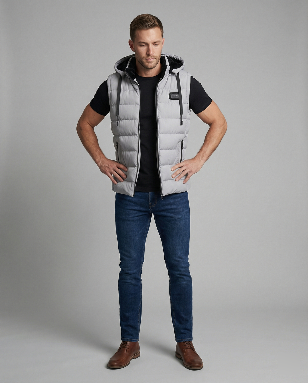 Neil | Men's Quilted Puffer Vest with Hood and Zip Pockets