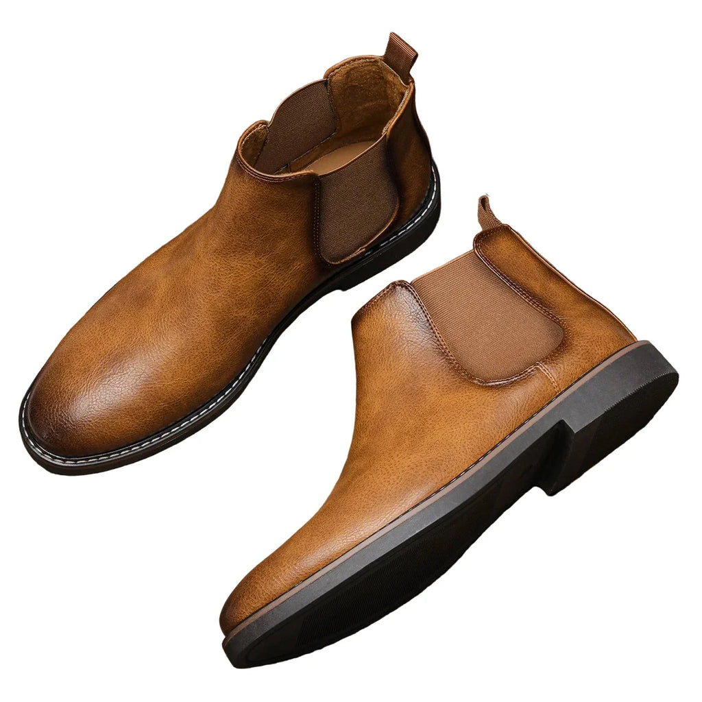 Men's dress Chelsea boots with elastic sides and padded insole in Khaki