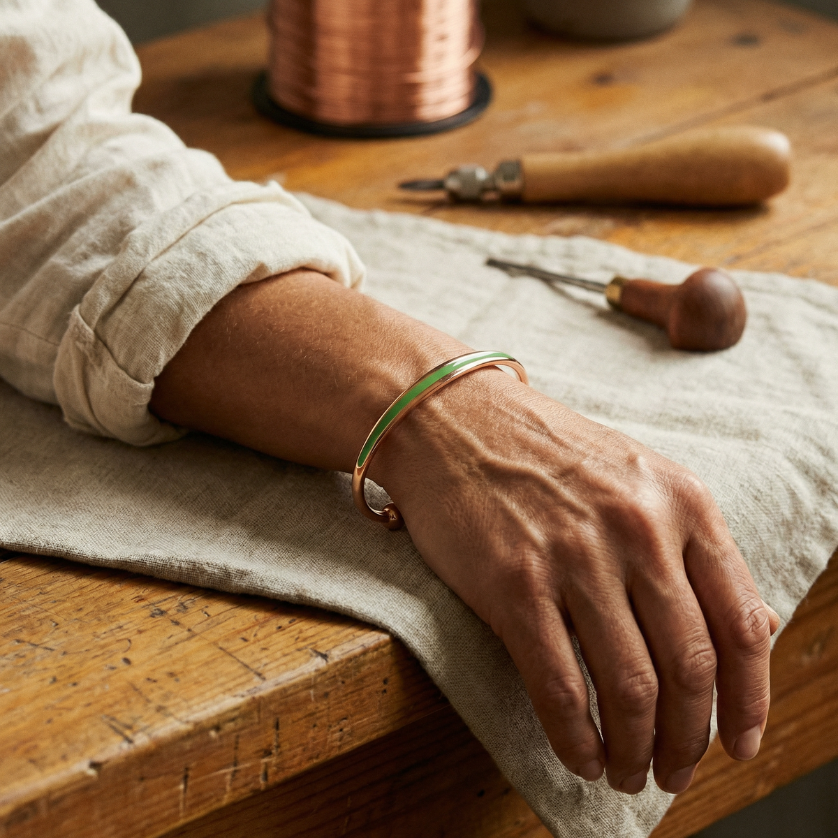 Calder's Jade Copper Bracelet