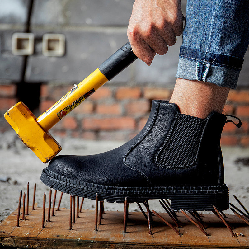 Men's steel toe Chelsea boots with cushioned footbed